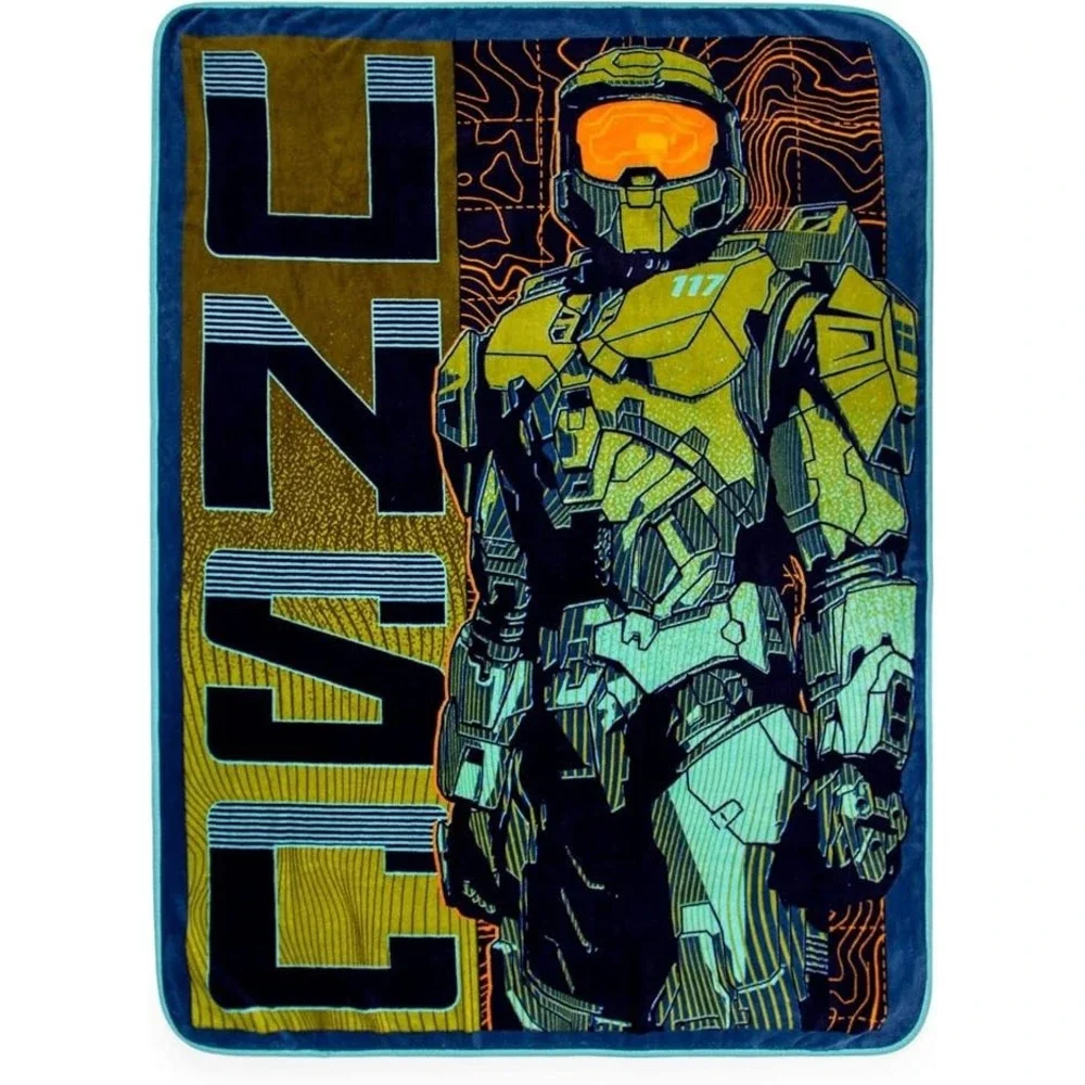 Halo UNSC Master Chief Micro Plush Fleece Throw Blanket Wall Hanging Video Game